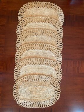 Vintage Fallani & Cohn Natural Woven Hemp Straw Oval Placemats- Set of 6